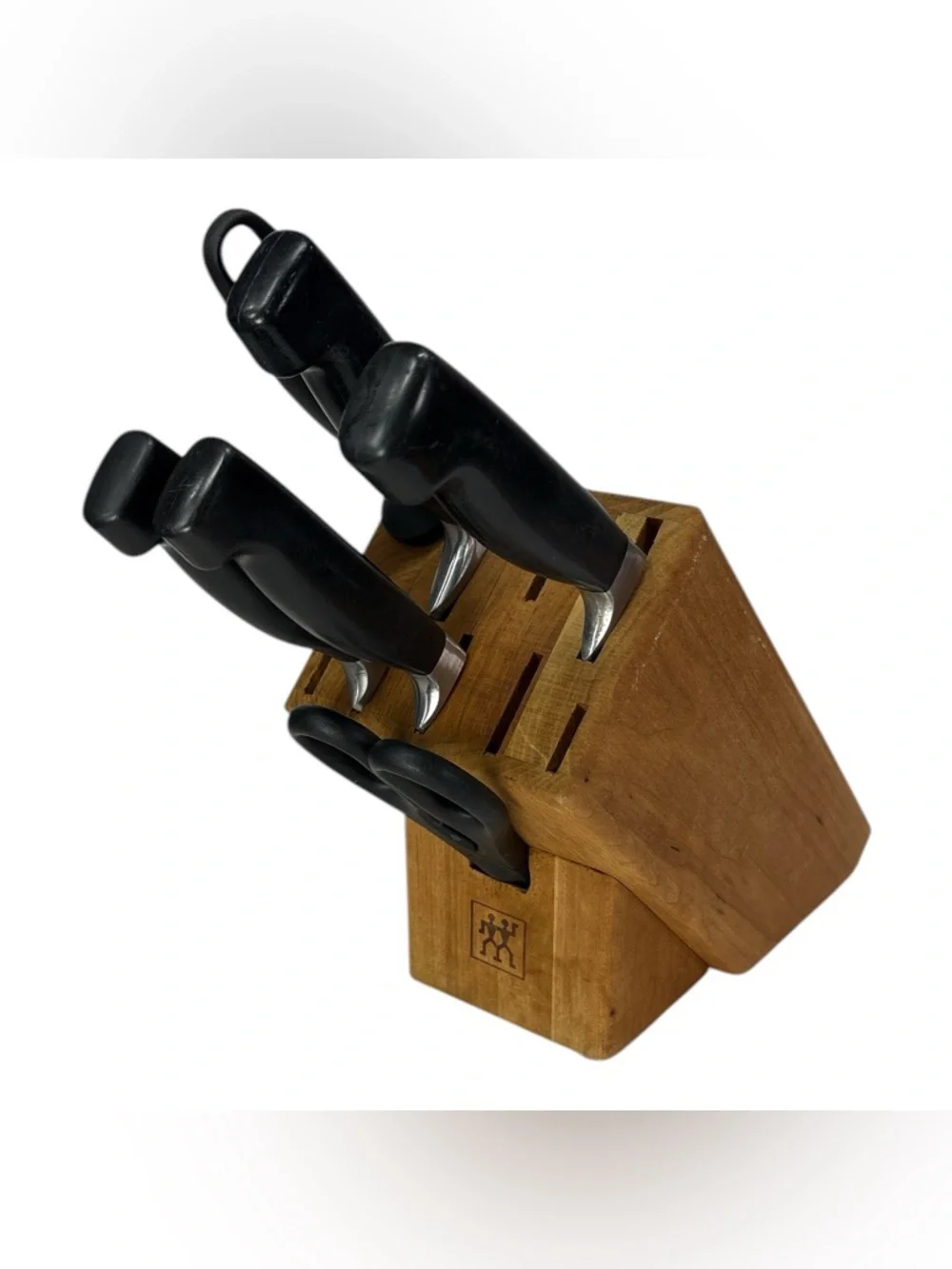 Zwilling J.A. Henckels 7 Pc Knife Block Set Black Handles Sharpener Chef Carver